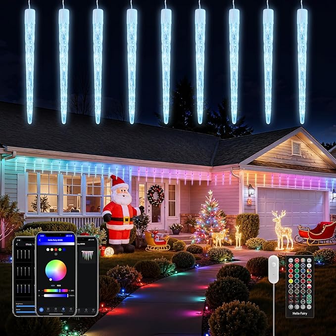 Brightown Smart Icicle Lights for Outside - 31.2ft with 20 Tubes 100 LED Color Changing Icicle Christmas Lights Decoration - APP Controlled RGB Customize Display DIY Dynamic Lighting Effect