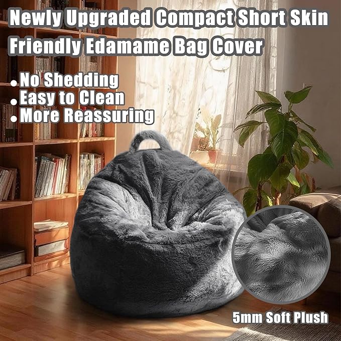 4FT Fluffy Velvet Bean Bag Chair Cover – Soft, Washable & Durable Storage Sofa for Kids, Adults and Pets, Perfect for Storing Clothes, Toys or Blankets Christmas Gift, No Fillers, Dark Gray