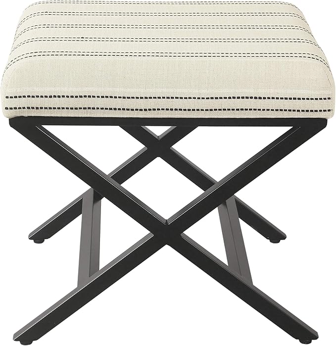 Homepop Home Decor | Modern Square Ottoman with Metal X Base | Ottoman for Living Room & Bedroom | Decorative Home Furniture (Black and White Stripe)
