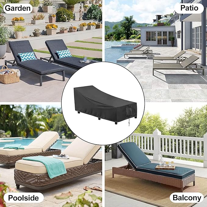 OutdoorLines Outdoor Waterproof Patio Chaise Lounge Chair Cover - UV Resistant Lounger Covers Heavy Duty Weatherproof Patio Sofa Furniture Covers, 2 Packs, 68Wx30Dx30H Inches, Black