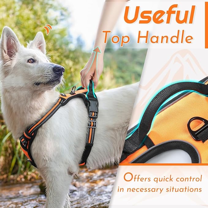 Eagloo Dog Harness Small Sized Dog, No Pull Service Vest with Reflective Strips and Control Handle, Adjustable and Comfortable for Walking, No Choke Pet Harness with 2 Metal Rings, Orange, S