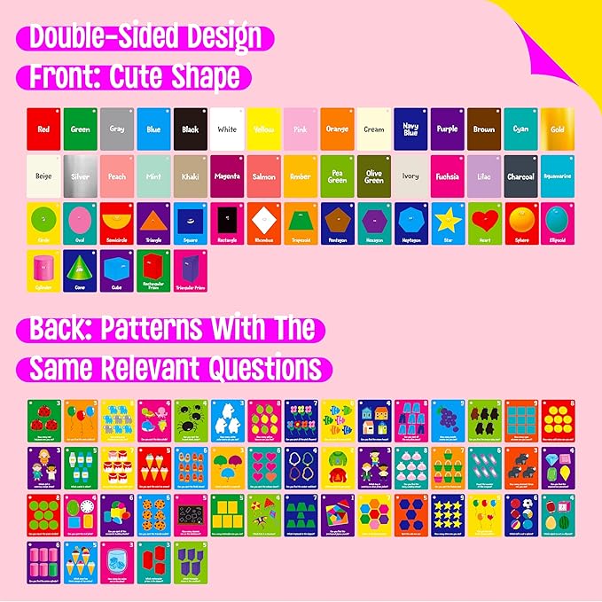 Color & Shape Flashcards, 50 Double-Sided Cards (30 Colors & 20 Shapes) Colorful Cards Educational Learning Tools for Preschool and Toddlers (3 Reclosable Rings Attached)