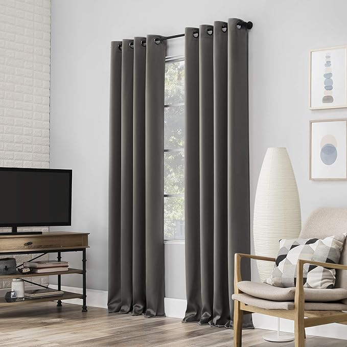 Sun Zero Nordic 2-pack Theater Grade Extreme 100% Blackout Grommet Curtain Panel Pair, 52" x 63", Gray