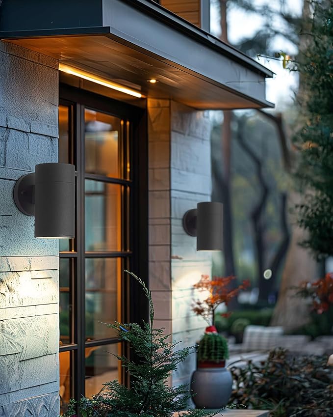 Ken & Ricky Outdoor Light Fixture, Exterior Lighting Fixtures, Matte Black Outdoor Sconce Lights with Tempered Glass Cover for Porch Garage Patio Doorway Entryway -4 Pack