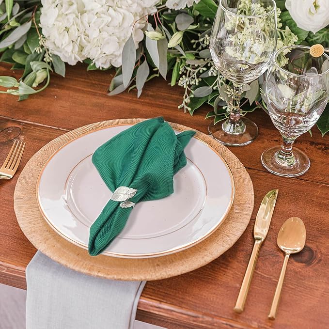 Silver Leaf Napkin Rings Set of 6, Leaves Napkin Rings for Table Setting, Metal Leaf Napkin Holder Rings for Holiday Party, Wedding, Banquet, Formal or Casual Dinning Table Decor (Silver)