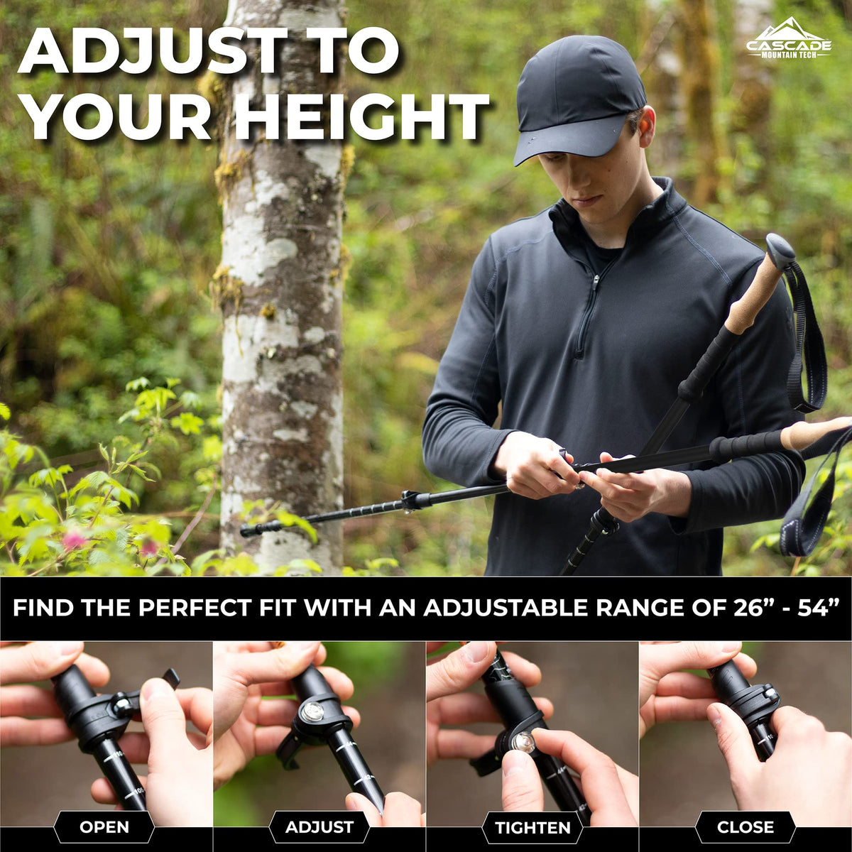 Cascade Mountain Tech Trekking Poles - Carbon Fiber, Adjustable, Green