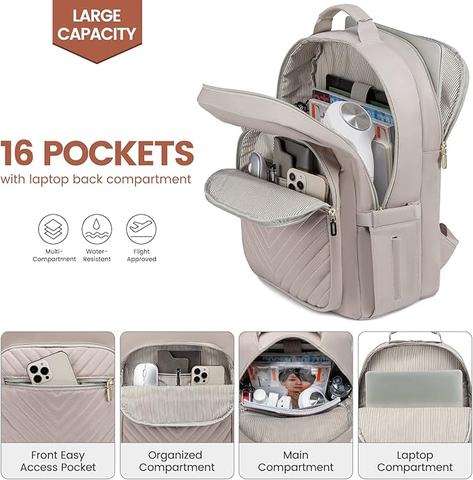 LOVEVOOK Laptop Backpack for Women 15.6 inch, Travel Backpack Purse,Professional Laptop Computer Bag,Waterproof Work Business College Teacher Bags Carry on Backpack with USB Port,Taro Grey