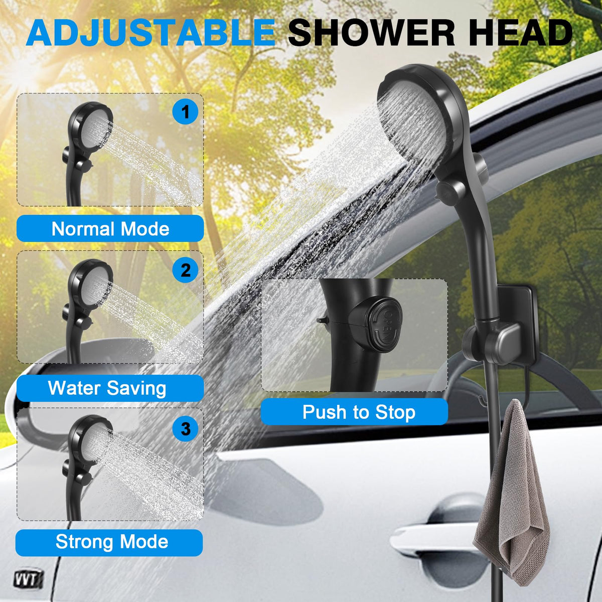 Portable Camping Shower with 5 Gallon Water Jug, 6000mAh Rechargeable Outdoor Camping Shower Kit, IPX7 Waterproof Pump BPA Free Water Containers Camp Essentials Black