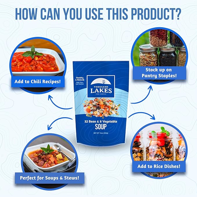 Thousand Lakes 32 Bean and 8 Vegetable Dry Soup Mix - 2-pack 16 ounces (2 pounds total) | Low Sodium | No Fat | High Fiber | 40+ Servings | Vegan