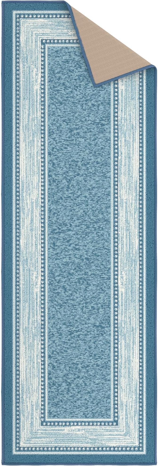 Ottomanson Hallway Runner Rug 20" x 59" Non Slip Border Area Rugs Easy to Clean Laundry Rug Runner Durable & Pet Friendly Floor Carpet Runners for Hallways Entryway Living Room Kitchen, Turquoise