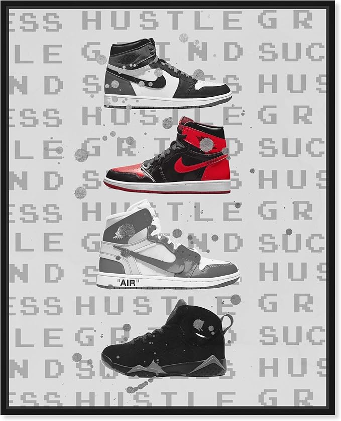 Hype Sneakers Framed Sneaker 1 Piece Canvas Wall Art, 25" x 31", Black Frame