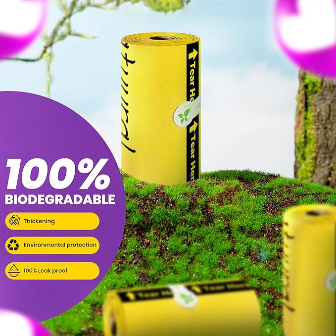 Dog Poop Bags-150 Counts with Holder (10 Rolls), Biodegradable Poop Bags, Eco-friendly and Easy to Open, Thick Dog Waste Bags (Yellow)