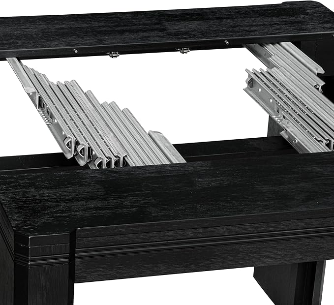 X12FO-0C6-24 - 14-piece Dining Room Table Set a Rectangular Dining Table with a coffee Table and 12 Black Linen Fabric kitchen Chair, 39x120 Inch, Wire Brushed Black