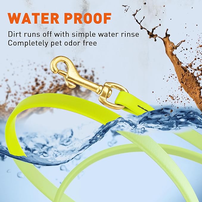 Viper Biothane K9 Working Dog Leash Waterproof Lead for Tracking Training Schutzhund Odor-Proof Long Line with Solid Brass Snap for Puppy Medium and Large Dogs, 20ft Safety Yellow