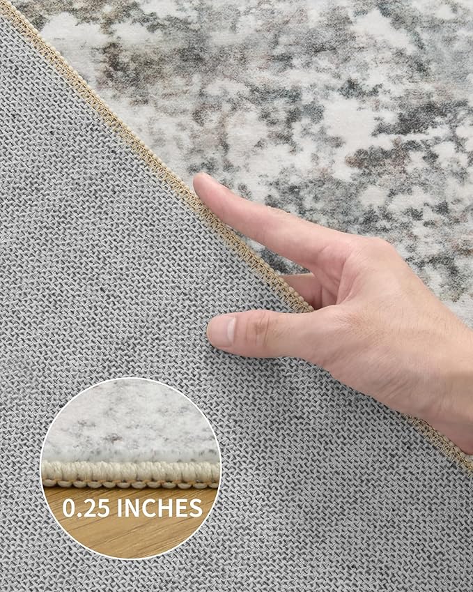 Art&Tuft Washable Rug, Anti-Slip Backing Abstract Area Rugs, Stain Resistant Rugs for Living Room, Foldable Machine Washable Area Rug(Grey/Rust, 8'x10')