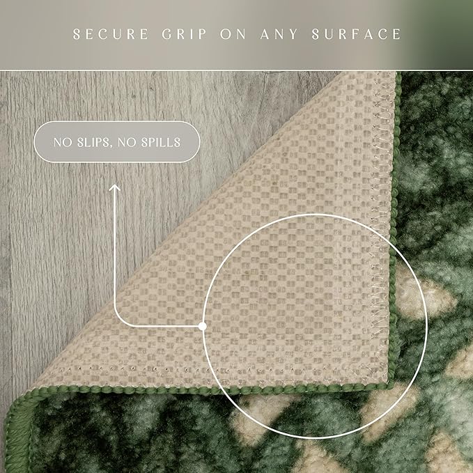 Maples Rugs Marion Bohemian Braided-Style Print Area Rug ??Made in USA ??Low Pile, Non-Slip, Pet-Friendly Indoor Rug for Bedroom, Living Room & Office, 5' x 7', Green
