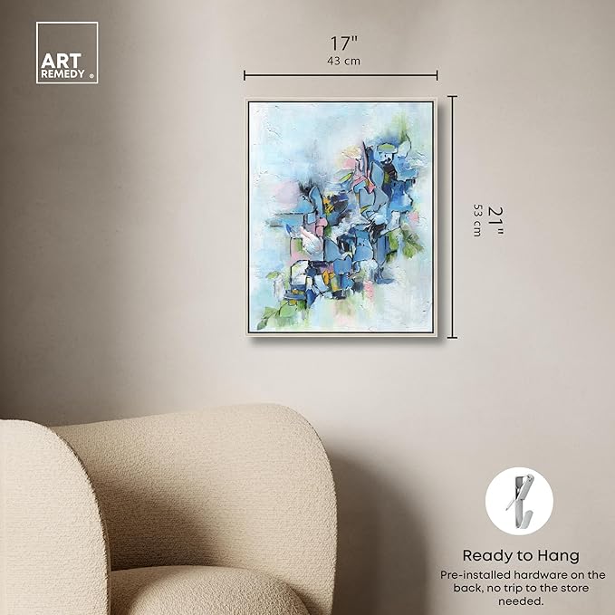 Art Remedy Poesy Canvas Modern Blue Abstract Wall Art, Silver Frame, 16" x 20"