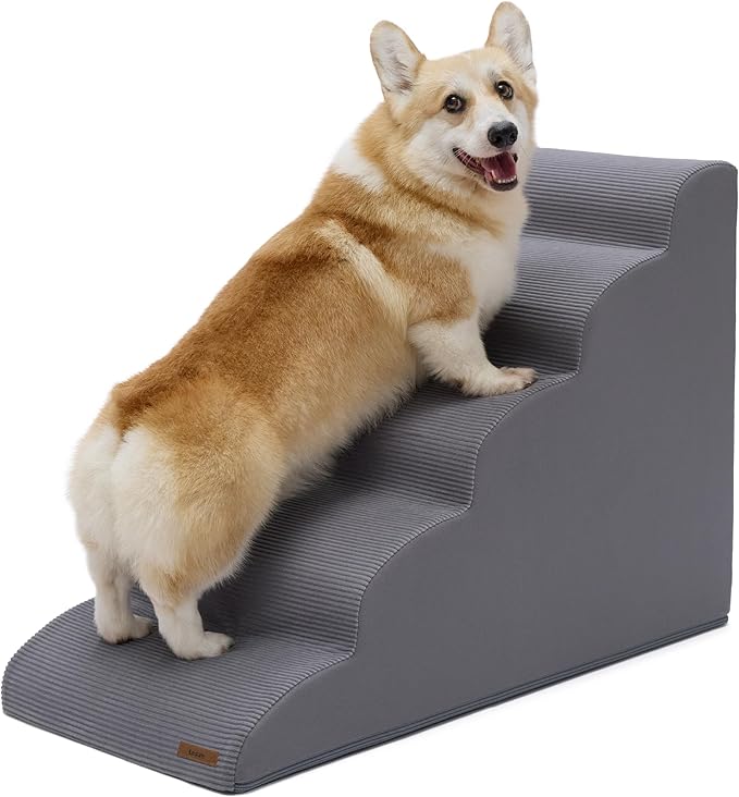 Lesure Dog Stairs for High Bed Pet Steps Ramp for Small Dogs with CertiPUR-US Certified Foam with Non-Slip Bottom, Grey, 5 Steps