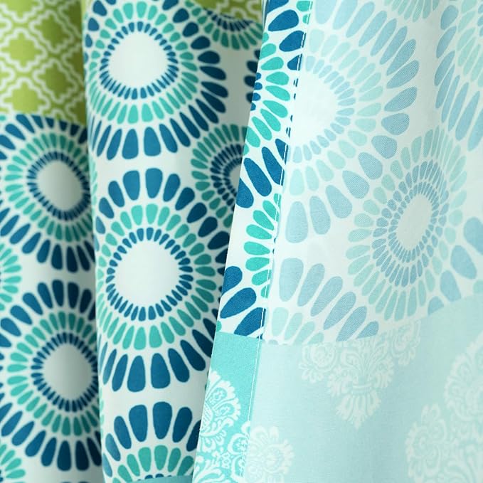Lush Decor Bohemian Stripe Window Curtain Panels, Pair, 52" W x 108" L Blue & Green - Light Filtering Curtains for Bedroom - Boho Curtains - Maximalist Decor