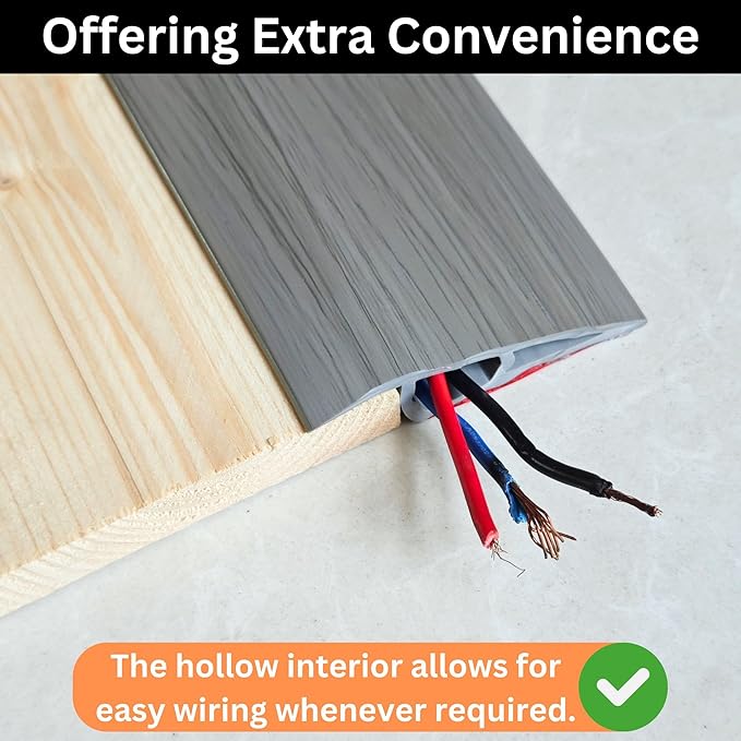 1/2" to 3/5" Height Threshold Ramp - Rubber Threshold, Floor Transition Strip, Door Strip, Wheelchair Ramp, Carpet to Tile Strip (Gray Oak Ash, 80 inches)