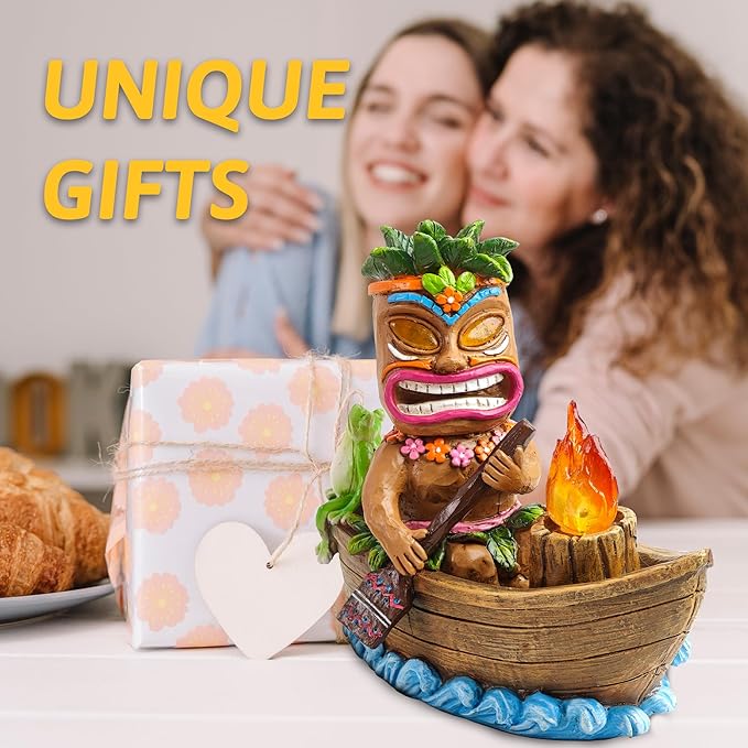 Solar Tiki Outdoor Statues: Funny Tiki Bar Decor with Solar Light Outside Decoration for Lawn Yard Patio Garden Gifts for Housewarming (Boating)