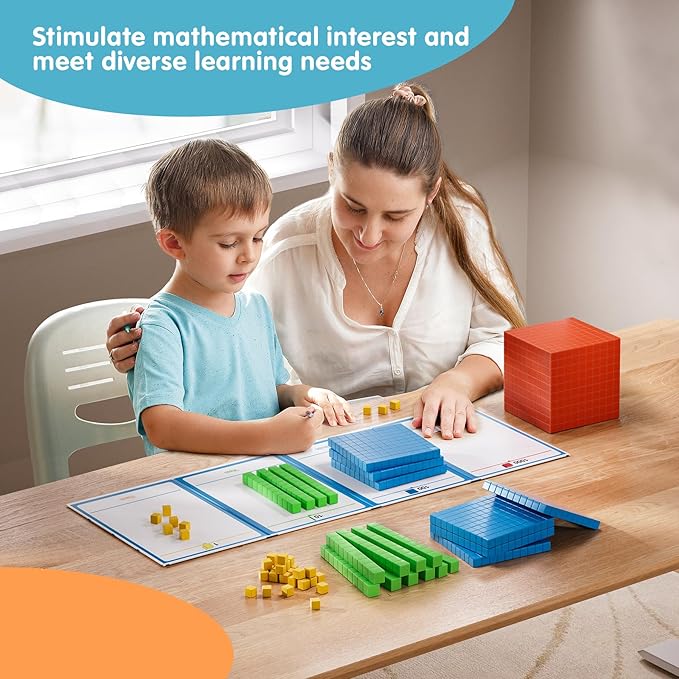 Set of 2 Base Ten Blocks Plastic 306 pcs Place Value Blocks Math Manipulatives Kindergarten Counting Cubes for Kids Math Early Counting Math Toy for 1st Grade