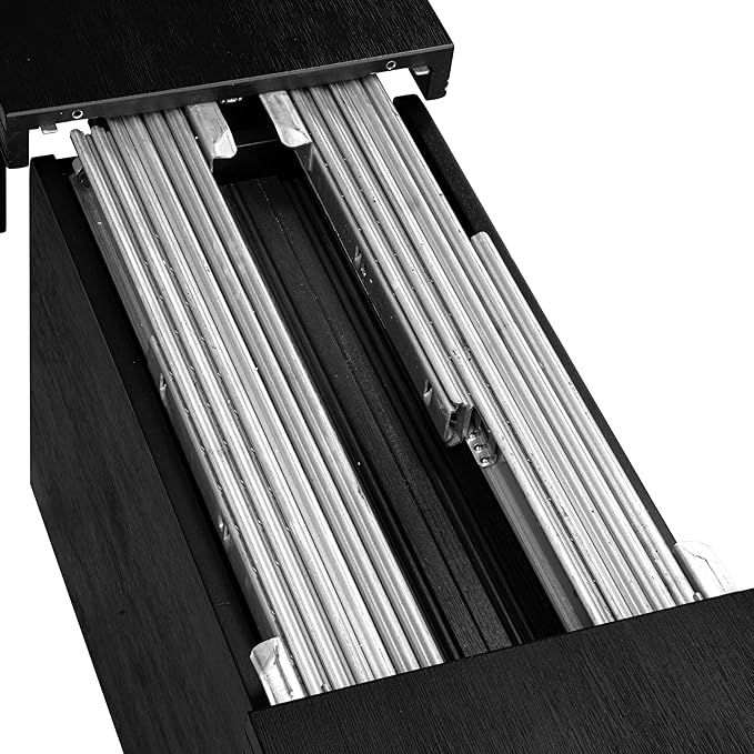 X07EL-B06-35 - 9-piece Dining Room Table Set a Rectangular Kitchen Table with a wooden Bench and 7 Doeskin Linen Fabric Dining Chair, 39x120 Inch, Wire Brushed Black