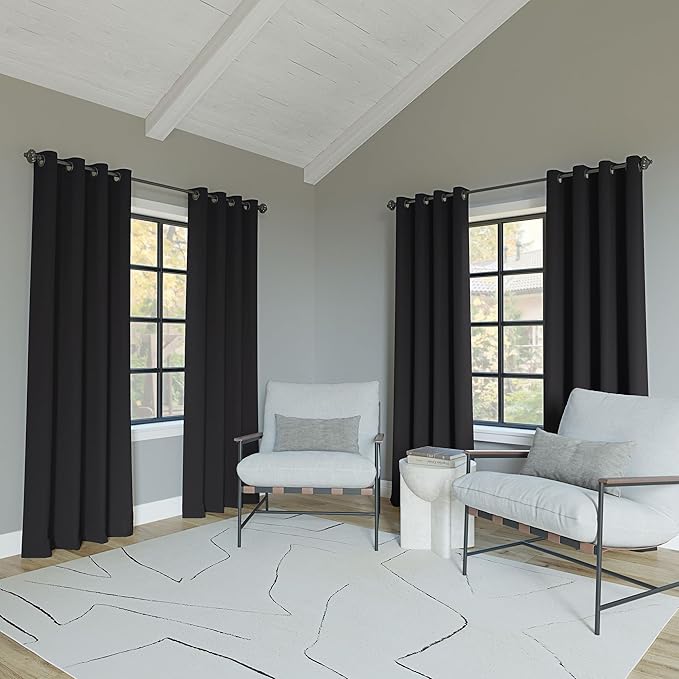 Sun Zero Nordic 2-Pack Theater Grade Noise Reducing Extreme 100% Blackout Grommet Curtain Panel Pair, 52" x 108, Coal Gray