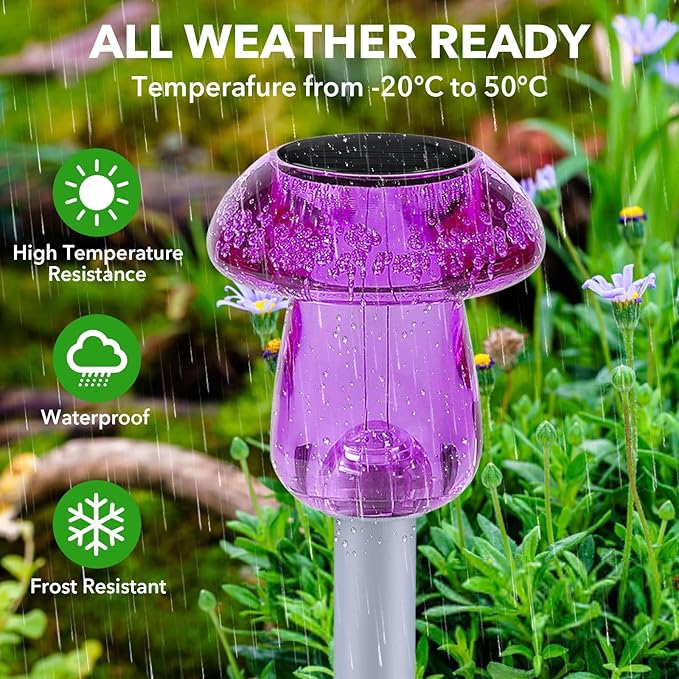 Solar Lights Outdoor, 8 Pack Mushroom Lights Outside Waterproof, Solar Powered LED Lighting for Garden, Yard, Landscape, Path, Pathway, Lawn, Walkway, Driveway, Backyard Halloween Decor (Purple)