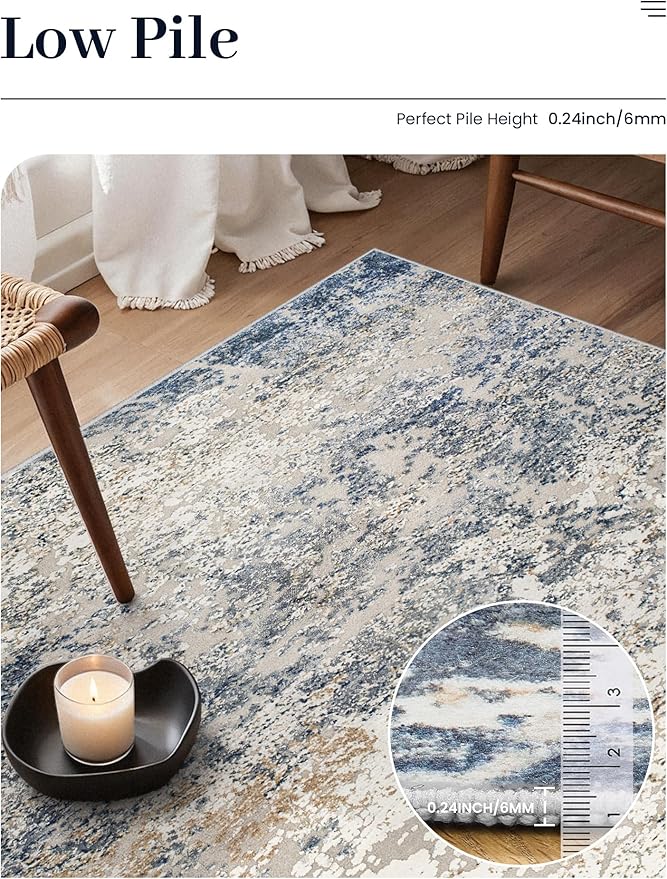 Art&Tuft Washable Rug, Anti-Slip Backing Abstract Area Rug 6x9, Stain Resistant Rugs for Living Room, Foldable Machine Washable Area Rug (TPR18-Blue, 6'x9')