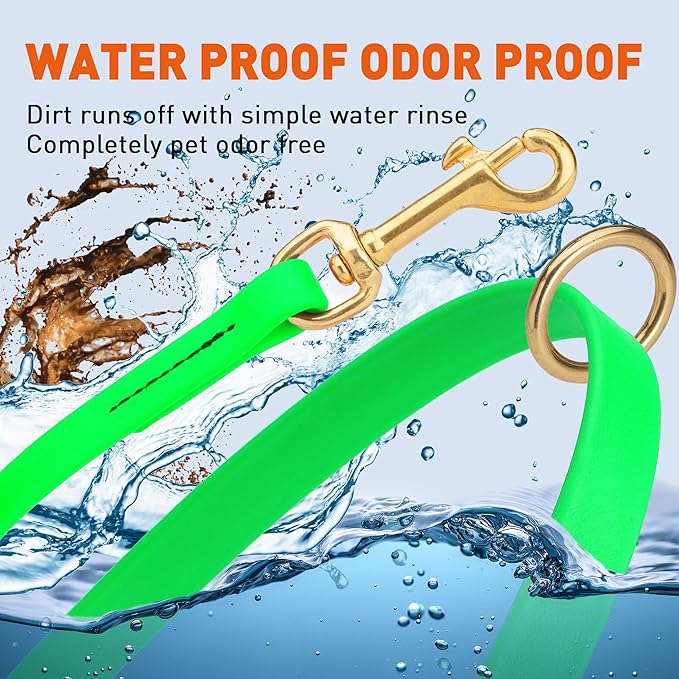 Viper Biothane K9 Working Dog Leash Waterproof Lead for Tracking Training Schutzhund Odor-Proof Long Line with Solid Brass Snap for Puppy Medium and Large Dogs 6ft, Tropical Green