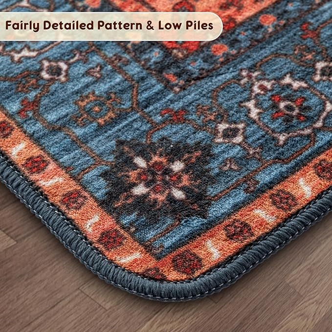 LBRO2M Boho Area Rug 5X7 Washable Rugs for Bedroom Low Piles Indoor Carpet, Non Slip Soft Rug for Living Room, Dining Room, Dark Gray Rug Foldable Pet Friendly Area Rugs (5'X7' Multi Rust)
