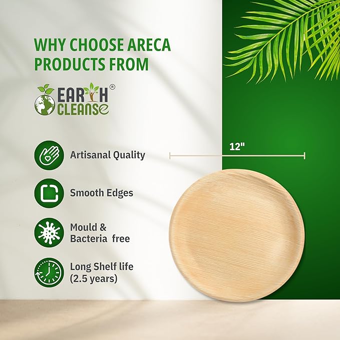Compostable Palm Leaf Plates 12 Inch Round (25 Pack) | Disposable Biodegradable Plates Like Bamboo & Wooden | Microwave & Oven Safe | Eco-Friendly Dinnerware for Parties & Events