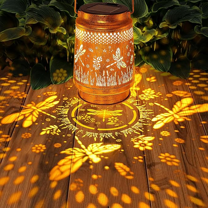 Solar Lanterns Outdoor Waterproof Dragonfly Garden Decor, Gifts for Women Mom Grandma Birthday, Hanging Solar Lights Metal LED Decoration with Shepherd Hook Outside for Yard Patio Lawn Porch