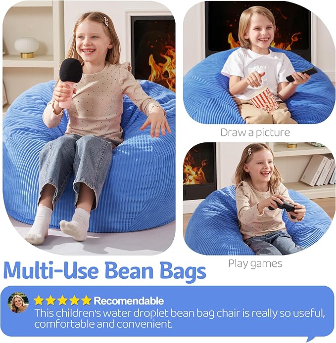 Homguava 2.5FT Bean Bag Chair,Teardrop Bean Bags Small Beanbag Chair with Memory Foam Filled and Ultra Soft Corduroy Cover for Living Room, Bedroom (Blue)