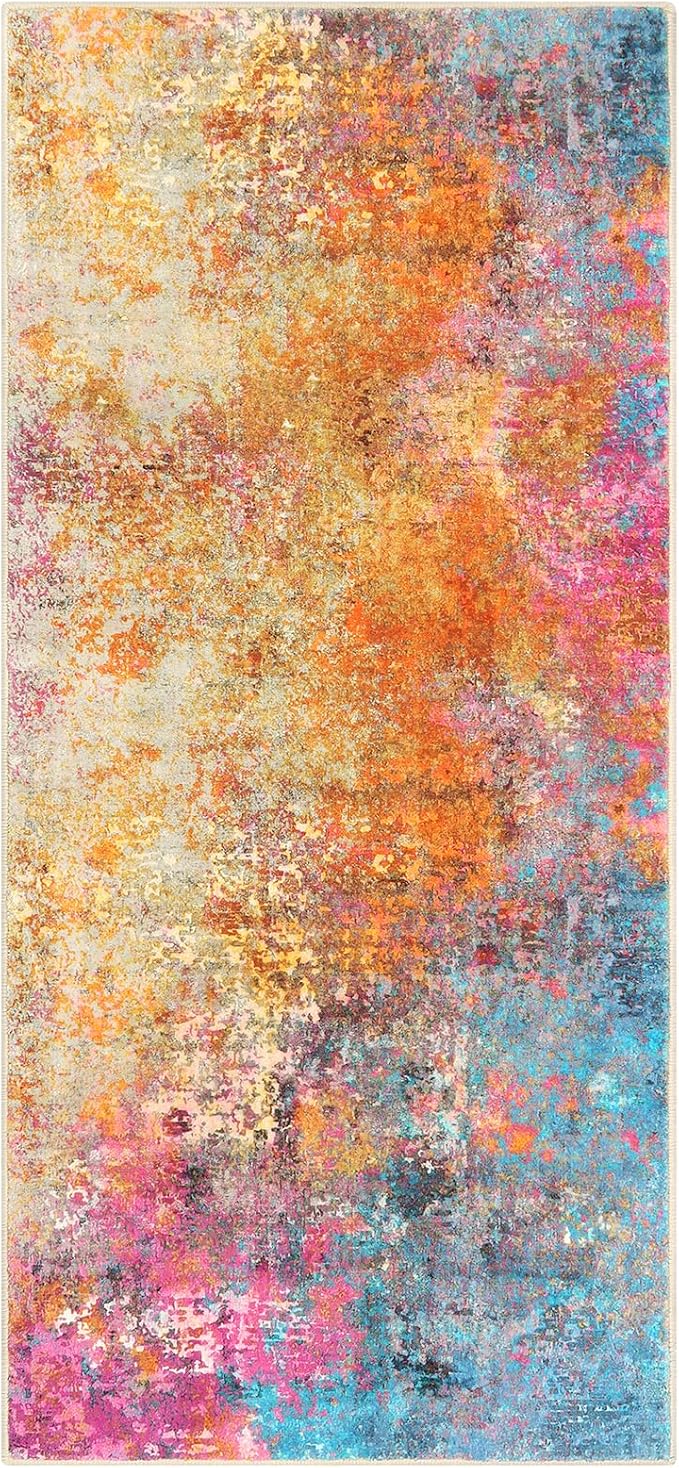 Lahome Modern Abstract Runner Rug - 2x4.3 Colorful Kitchen Long Bathroom Rugs Non Skid Laundry Room Mat, Rainbow Slip Machine Washable Carpet for Bedroom Entryway Doorway 2' x 4.3'