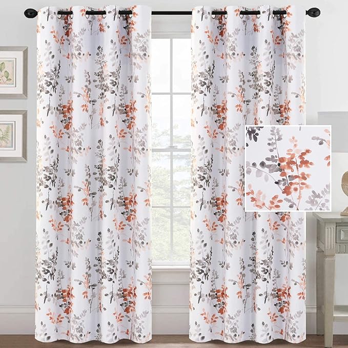 H.VERSAILTEX Blackout Floral Curtains for Living Room Thermal Insulated Room Darkening Grommet Curtains for Bedroom, Set of 2 Panels (52 x 84 Inch, Vintage Classical Floral Printing Grey and Coral)