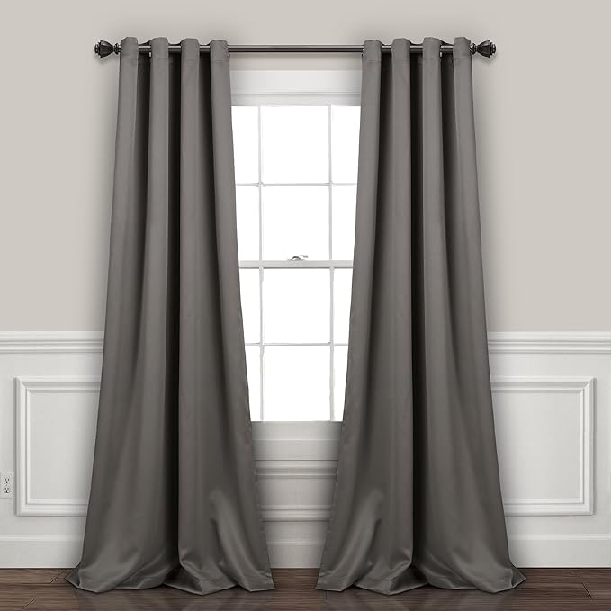 Lush Decor Insulated Grommet Blackout Window Curtain Panels, Pair, 52" W x 84" L, Dark Gray - Classic Modern Design - Chic Window Decor - Long Curtains For Living Room, Bedroom, Or Dining Room