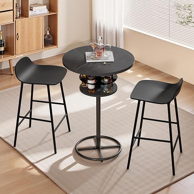 VECELO 36” High Top Bar Table, Sturdy Frame with Metal Base for Cocktail, Pub, Easy Assembly, Marble Black