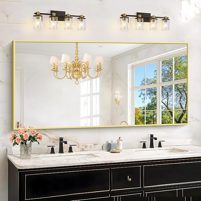 KOCUUY Large Gold Bathroom Mirror, 60x30 inch Rectangular Mirror for Bathroom Sink, Oversized Wall Mirror with Metal Gold Frame for Living Room, Farmhouse, Entryway, Hang Horizontal/Vertical