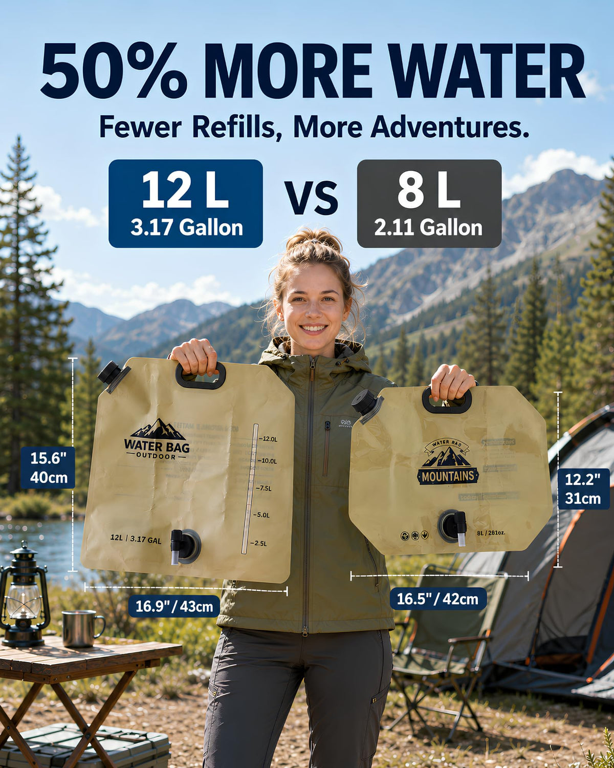 CoreMuse 3.17 Gallon/12L Collapsible Water Container with Spigot, Foldable Water Storage Bag for Camping, RV, Emergency Preparedness & Outdoor Cooking