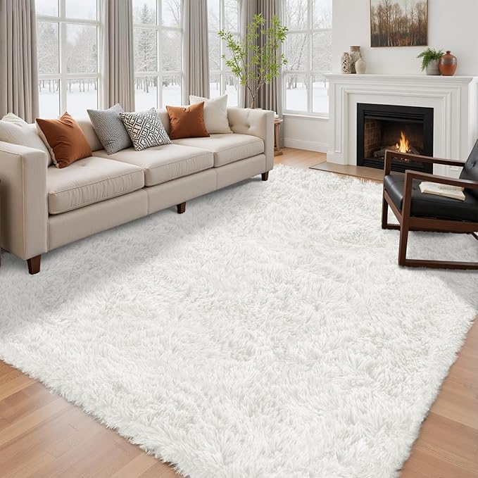 5x7 Area Rug for Living Room: Ultra Soft Fluffy Rug Modern Large Thicked Shag Rug for Bedroom Non Slip Indoor Fuzzy Carpets for Girls Kids Room Nursery Dorm Home Decor White