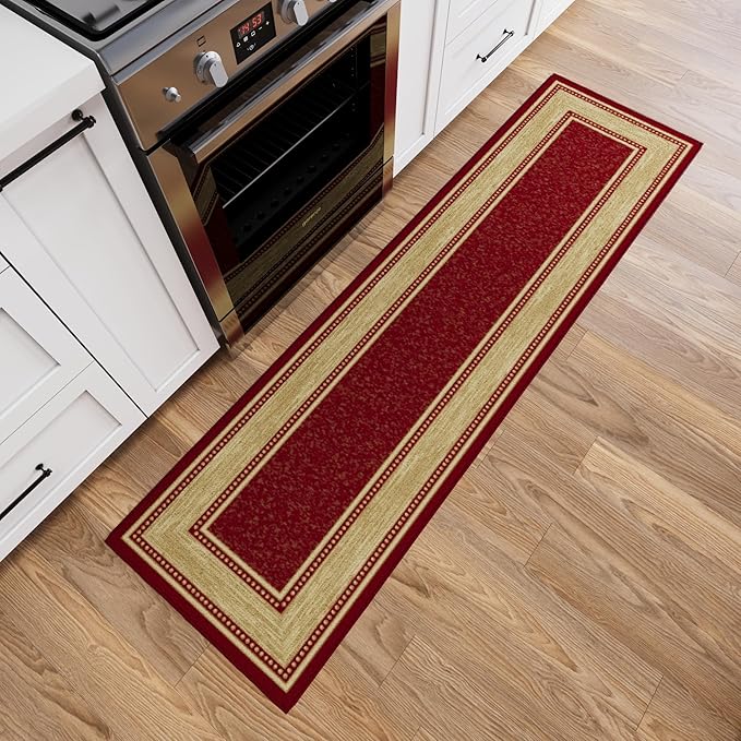 Ottomanson Hallway Runner Rug 1'10" x 6' Non Slip Border Area Rugs Easy to Clean Laundry Rug Runner Durable & Pet Friendly Floor Carpet Runners for Hallways Entryway Living Room Kitchen Bathroom, Red