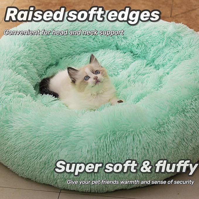 Anti Anxiety Round Fluffy Plush Faux Fur Warm Washable Dog Bed & Cat Bed, Original Bed for Small Medium Large Pets,Used to Relieve Joints and Improve Sleepï¼?0"/24"/27''ï¼?(20", Light Green)