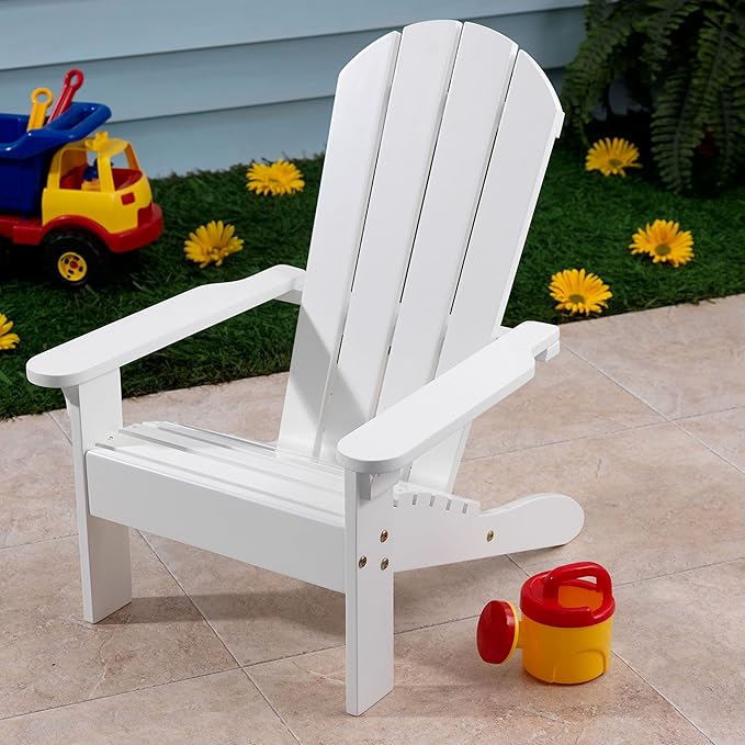 KidKraft Wooden Adirondack Children's Outdoor Chair, Kid's Patio Furniture, White, Gift for Ages 3-8