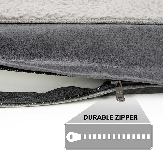 Sunheir Washable Jumbo Extra Large Dog Bed Covers Soft Plush Replacement, Waterproof Dog Bed Liner, Pet Bed Cover with Zipper 47x29x4 Inches, Grey, Cover Only