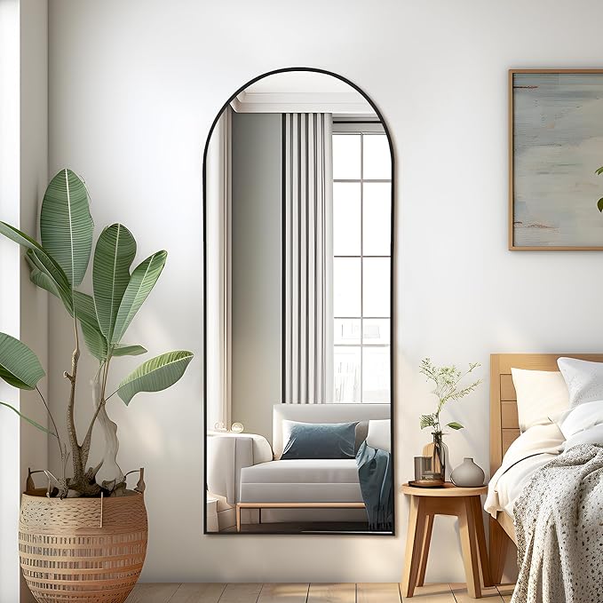 NicBex Arched Full Length Mirror with Stand, 56"x19" Aluminum Alloy Frame Floor Mirror, Black - Free Standing, Leaning Against Wall or Wall-Mounted, for Bedroom Living Room Dressing Room