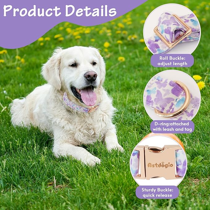 Elegant Butterfly Dog Collar, Purple Blue Gradient Design Collars for Dogs, Adjustable Comfortable for Small Medium Large Dogs, Handmade Cotton Puppy Collar for Daily Walks ?갥ark Adventures-S