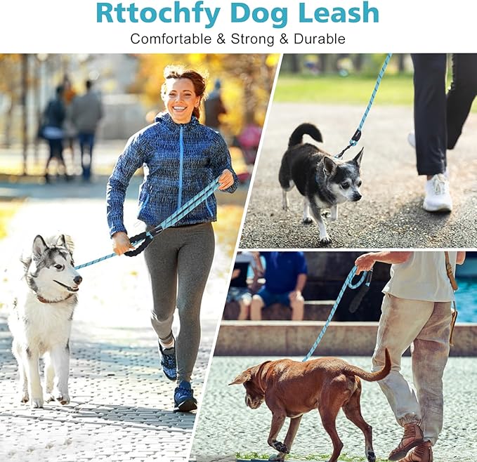 Rttochfy Rope Dog Leash 2/4/5/6/8/10 FT with Comfortable Padded Handle and Highly Reflective Threads for Small Medium and Large Dogs Heavy Duty (1/2"-4 FT, Pink)