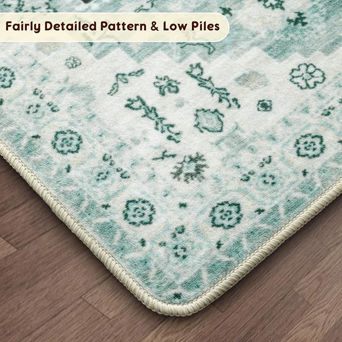 LBRO2M Boho Area Rug 6X9 Washable Rugs for Bedroom Low Piles Indoor Carpet, Non Slip Soft Rug for Living Room, Dining Room, Foldable Pet Friendly Area Rugs Stain Resistant (6'X9' Light Green)